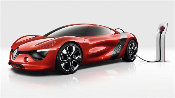 Renault Dezir concept car is being charged at a charging spot